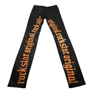 Rockstar Original Jeans Mens 30 Black Ultra Slim Coated Denim Graphic Pants‎